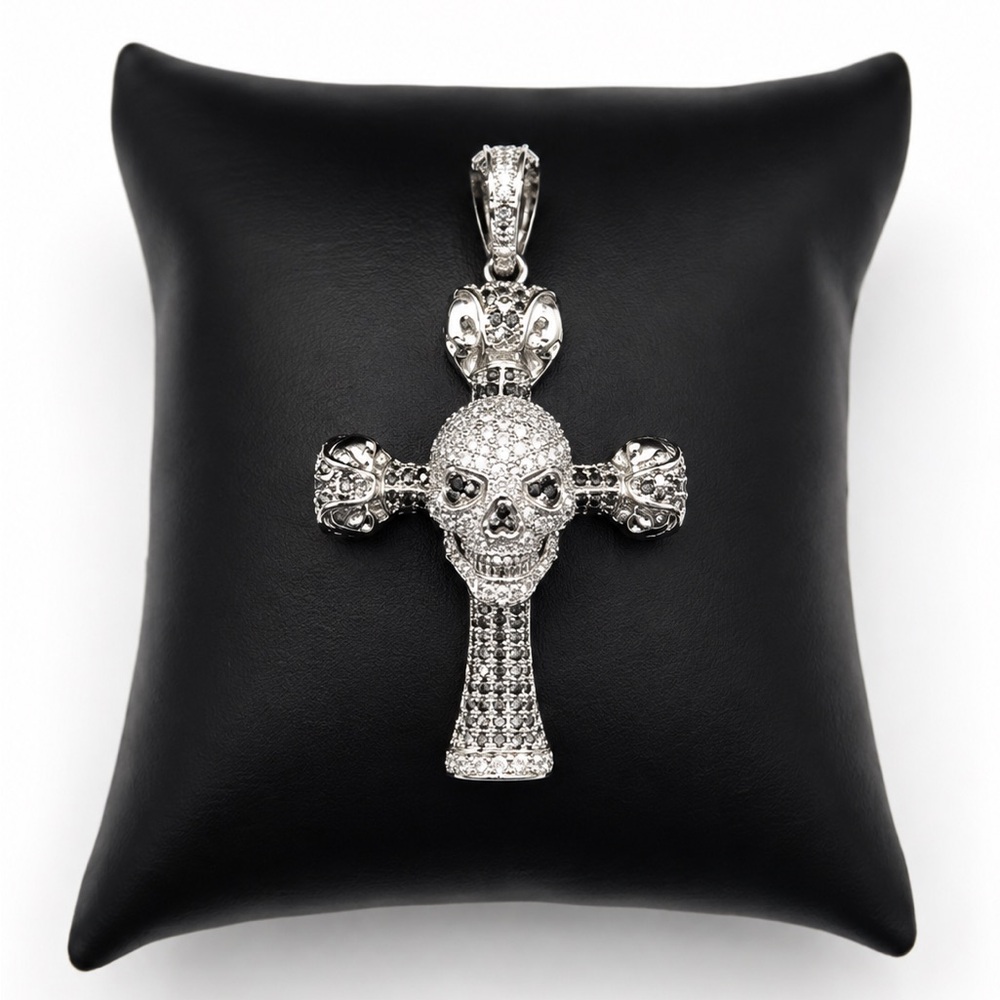 925 Sterling Silver 3.20CT MOISSANITE Skull Cross Men’s Pendant
